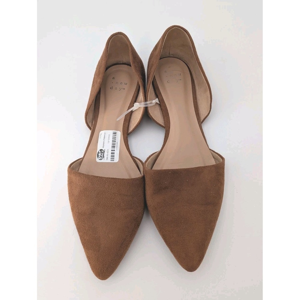 A New Day Rebecca Flats Cognac Brown Suede Pointed Toe Orsay Slip On Shoes 9